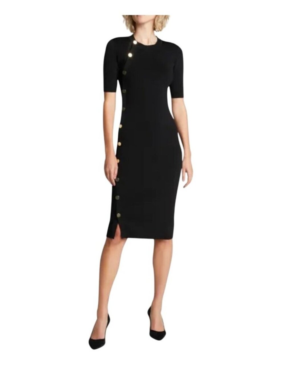 Altuzarra Side Button Shift Midi Dress Women's S High-Shine Buttons Black Luxury